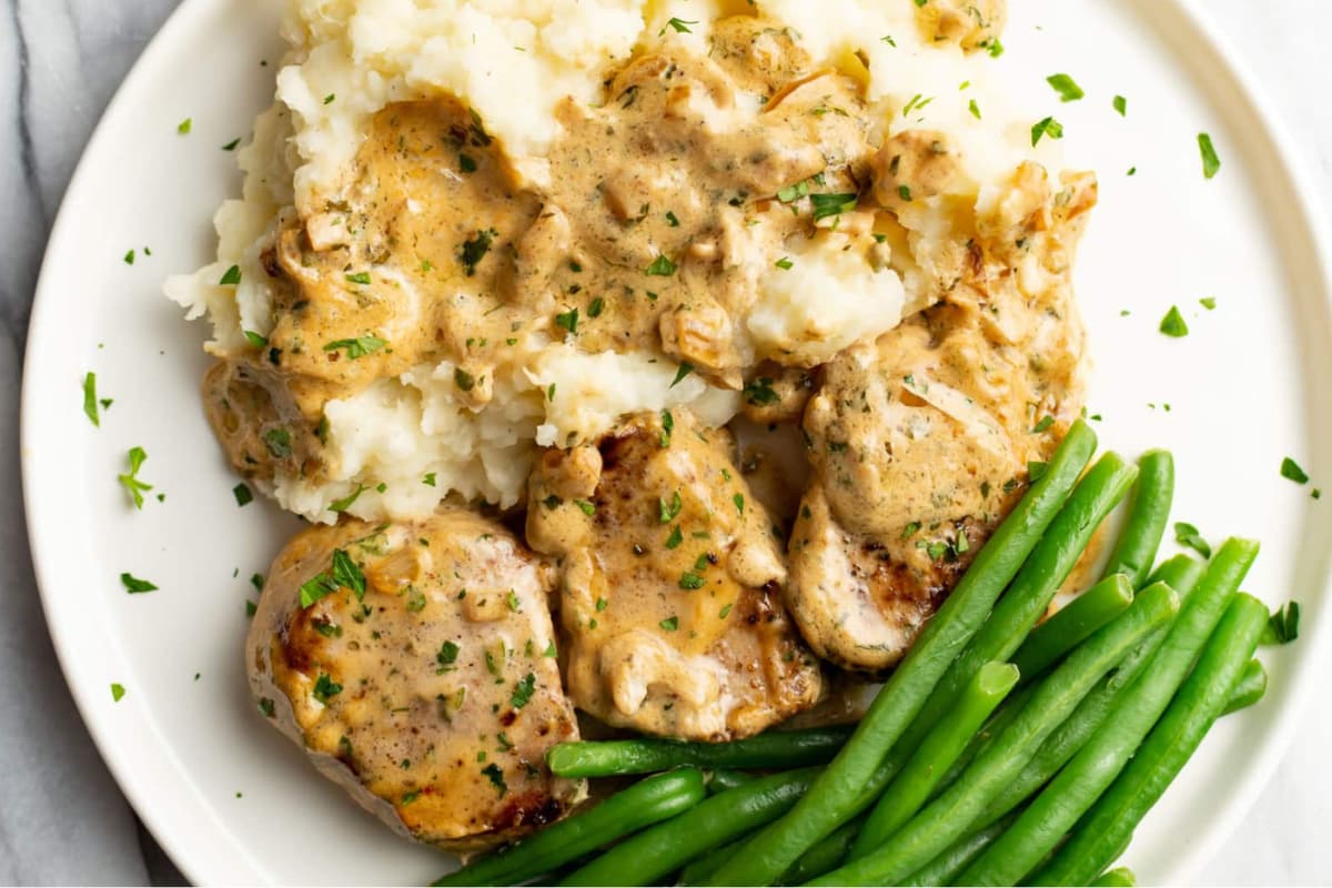 A plate of Boursin Pork Tenderloin.