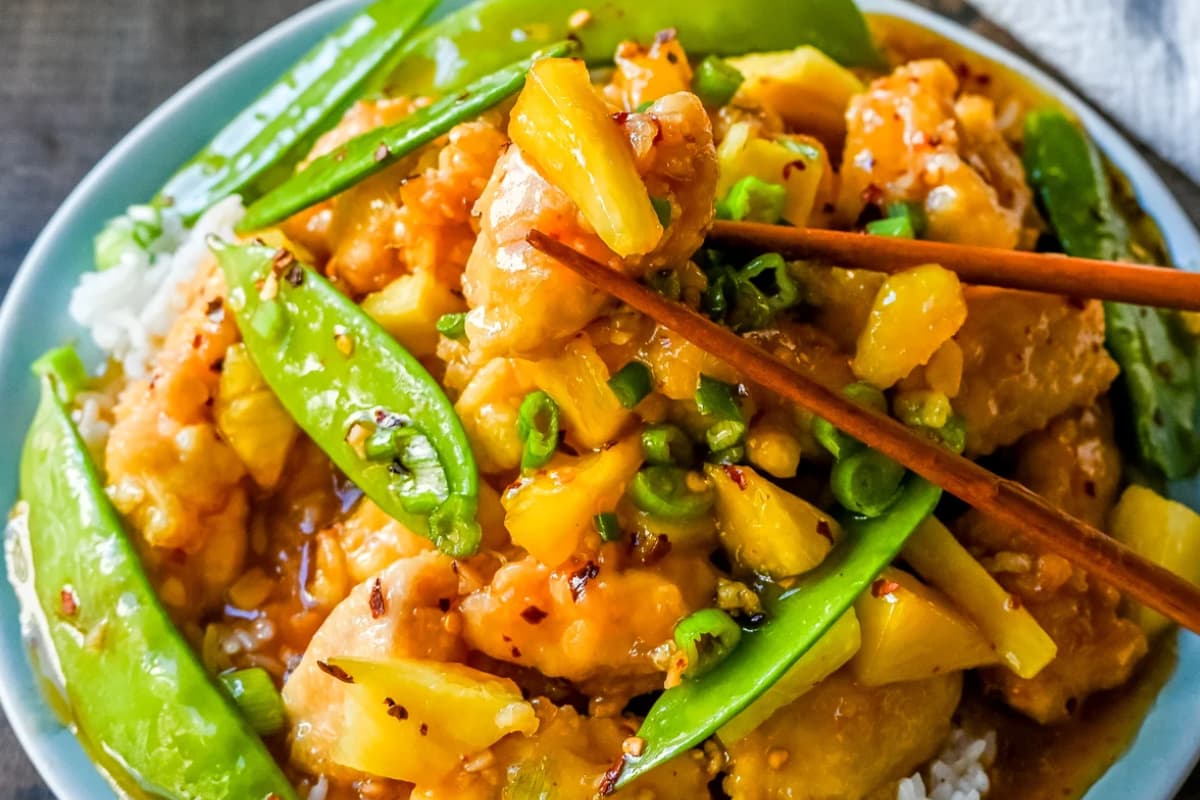 A dish of Crispy Pineapple Chicken.