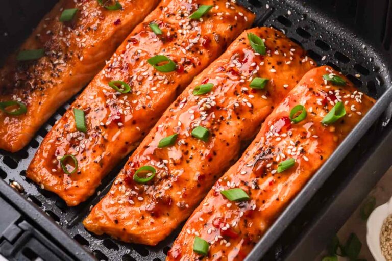 A dish of Air Fryer Sweet Chili Salmon.