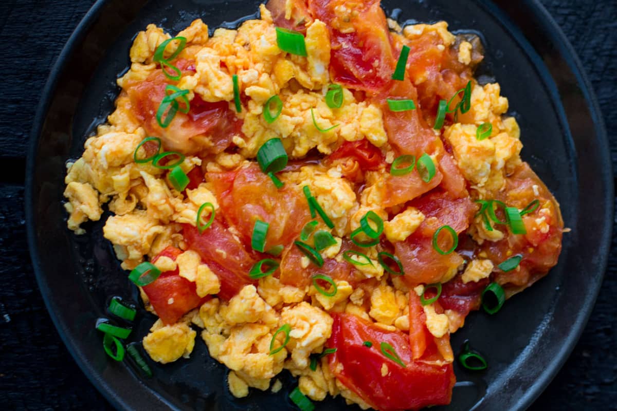 A dish of Tomato Egg Stir Fry.