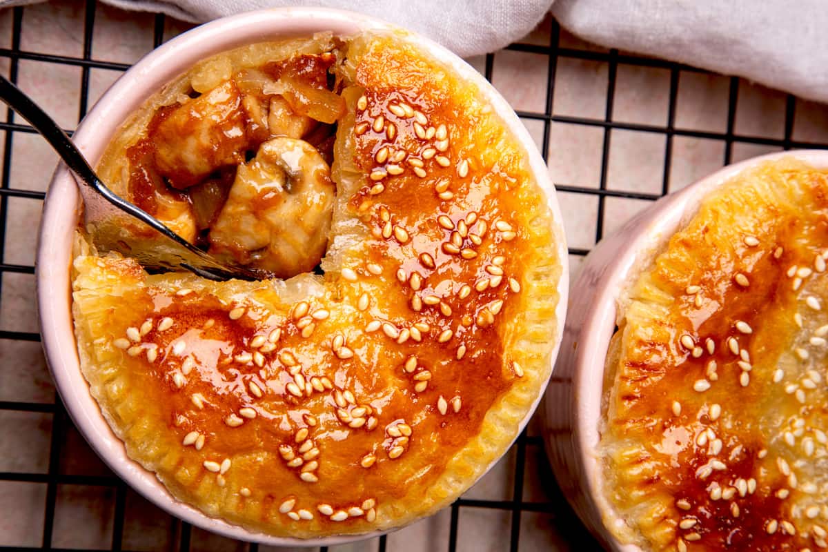 A dish of Easy Air Fryer Chicken Pot Pie.