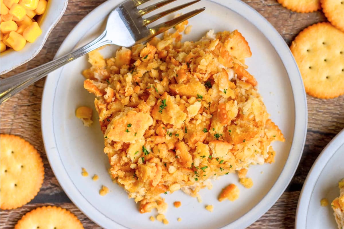 A plate of Ritzy Chicken Casserole.