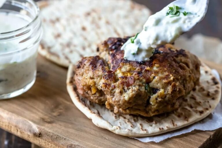 A plate of Greek Ground Chicken Burgers.