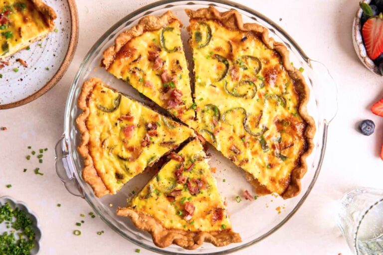 A dish of Bacon and Roasted Jalapeño Quiche.