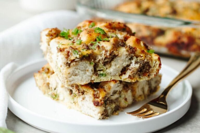 A plate of Biscuit Breakfast Casserole.