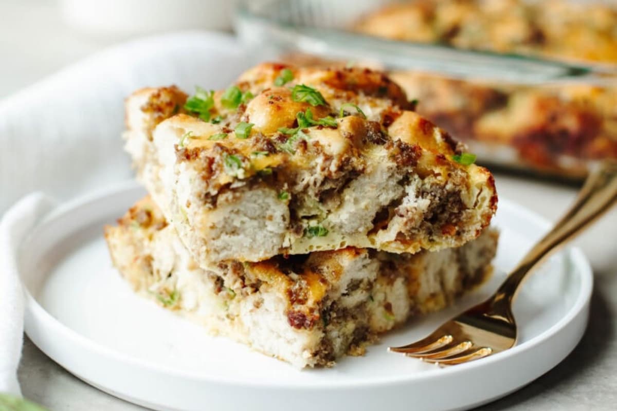A plate of Biscuit Breakfast Casserole.