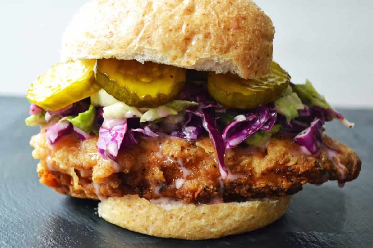 A plate of Buttermilk Fried Chicken Sandwich.