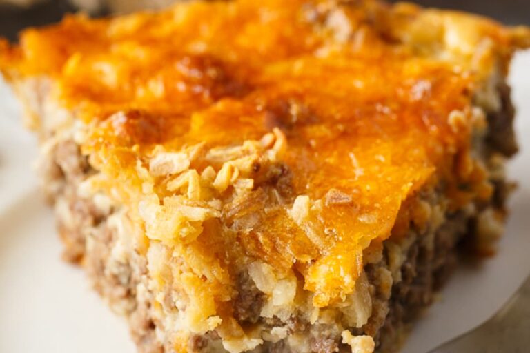 A plate of Impossible Cheeseburger Pie.