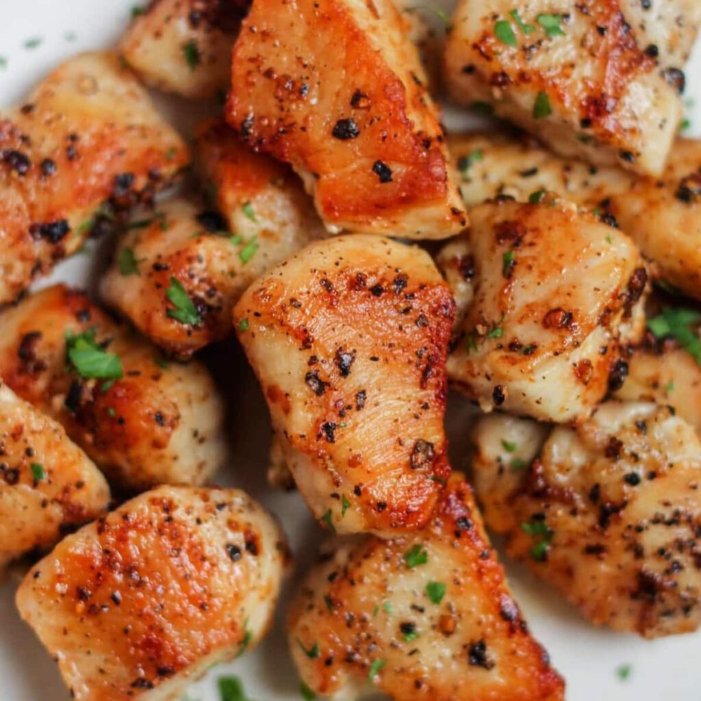 A plate of chicken bites.