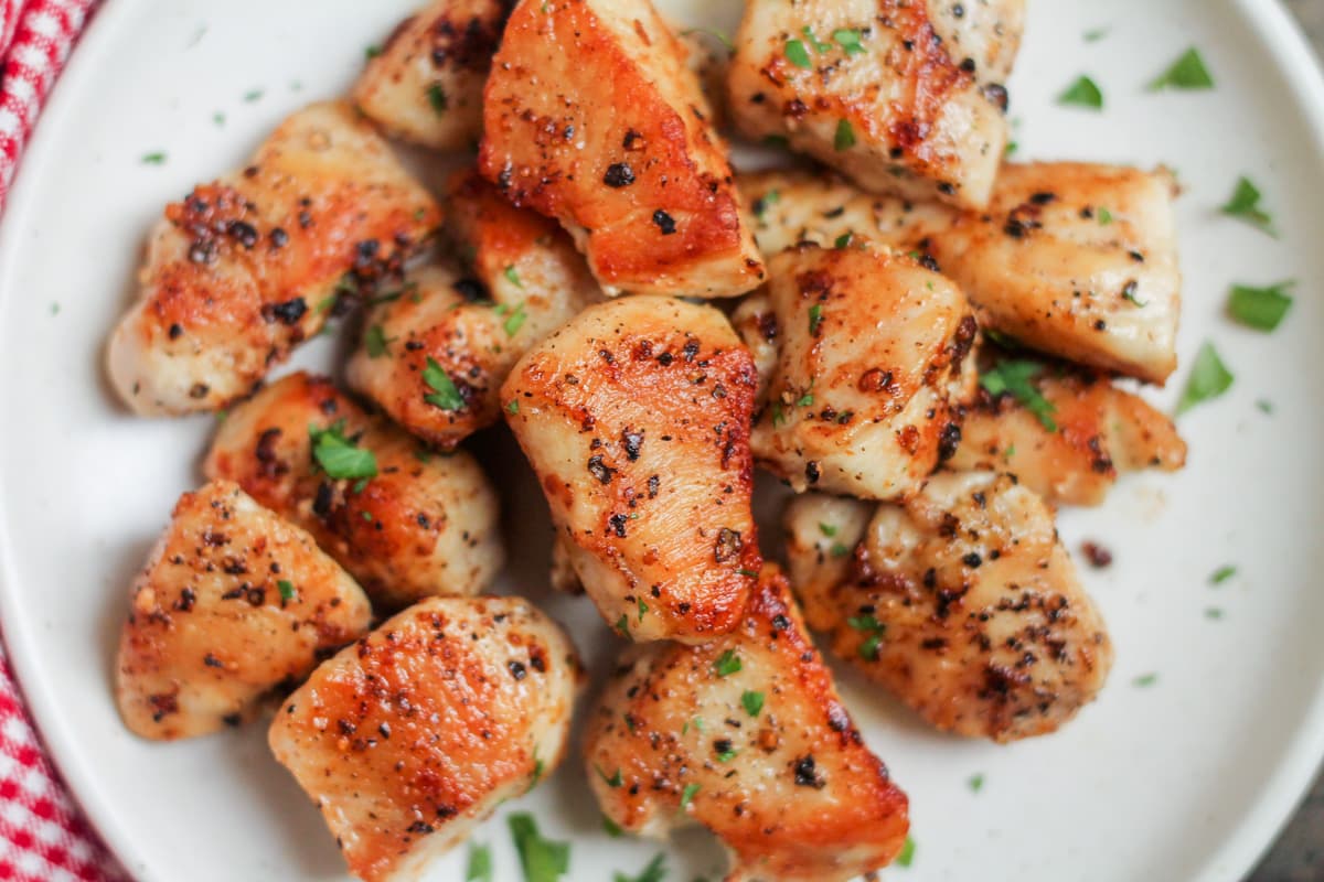 A plate of chicken bites.