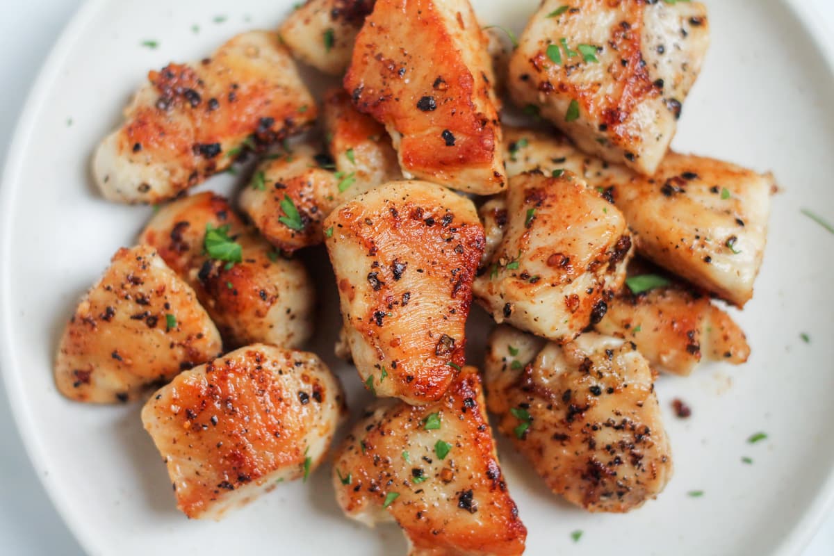 A plate of chicken bites.