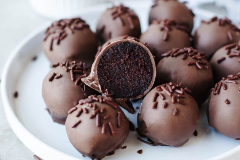 A plate of Chocolate Cake Balls.