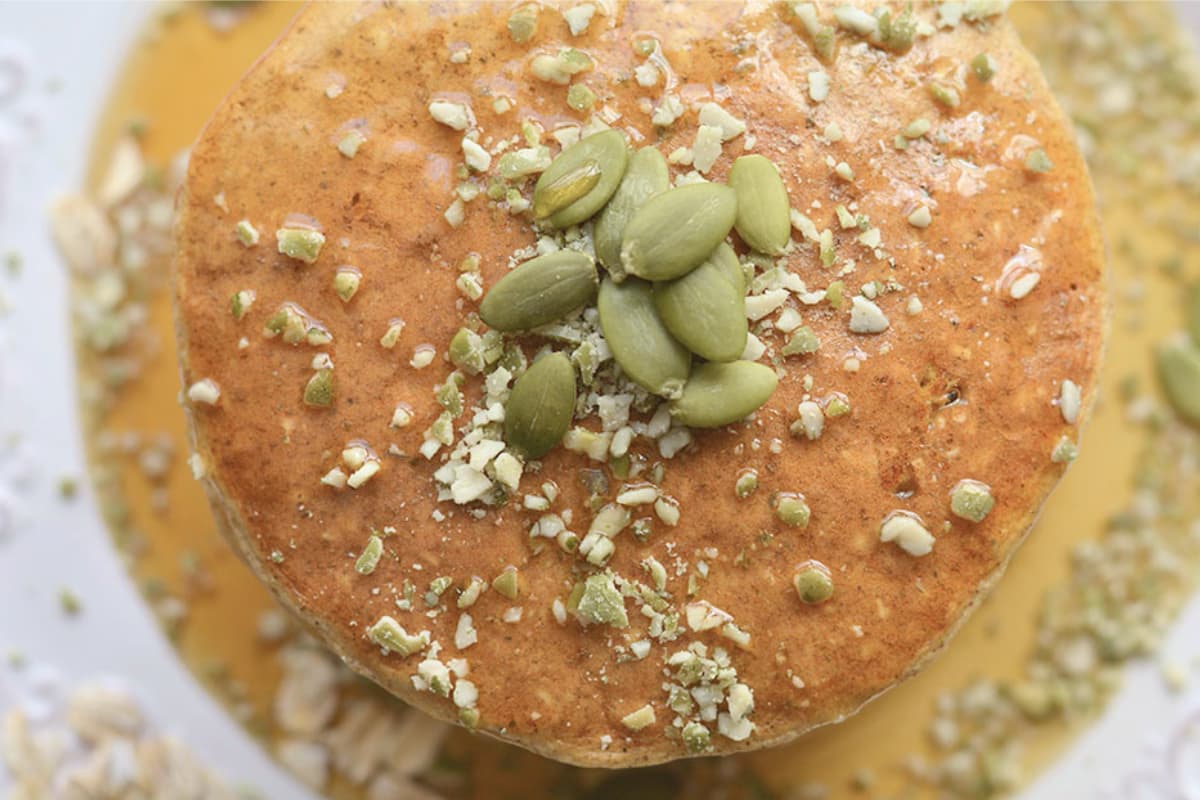 A plate of Pumpkin Protein Pancakes.