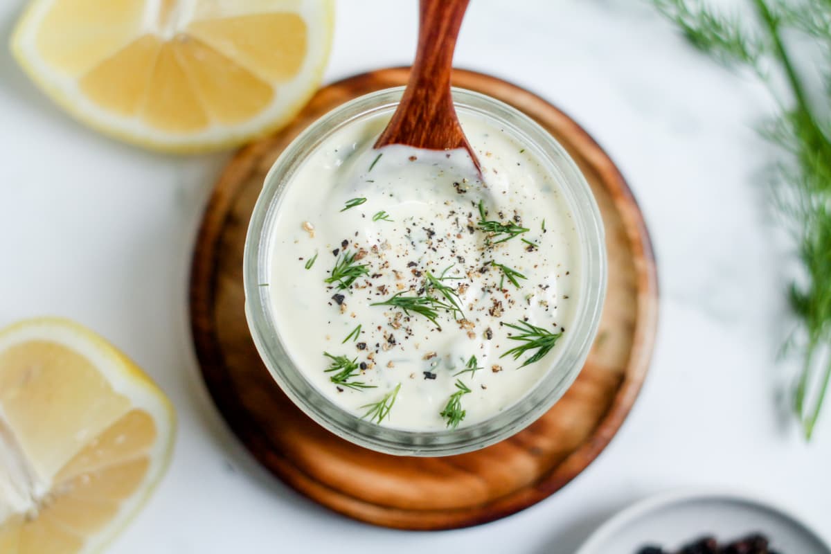 A jar of dairy-free ranch dressing.