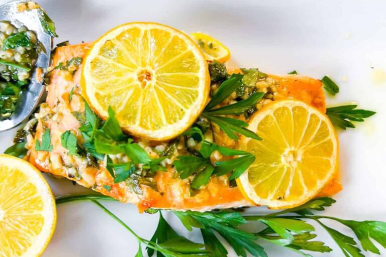 A plate of Mediterranean Salmon.