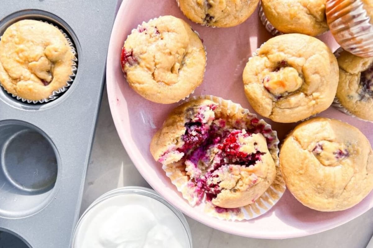 A plate of Blackberry Oatmeal Muffins.