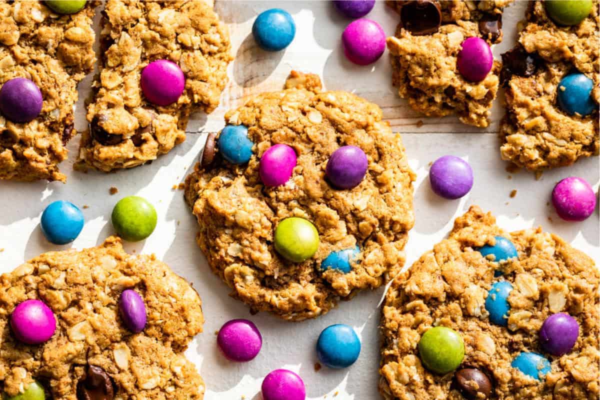 A plate of Gluten Free Monster Cookies.