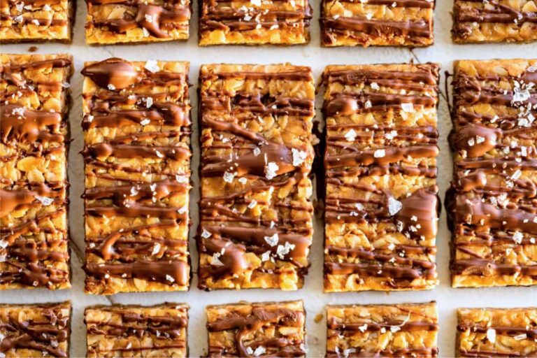 A plate of Peanut Butter Flax Granola Bars.