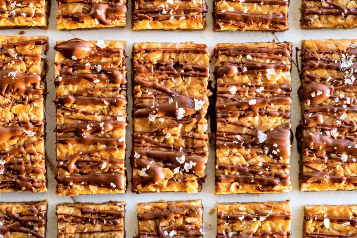 A plate of Peanut Butter Flax Granola Bars.