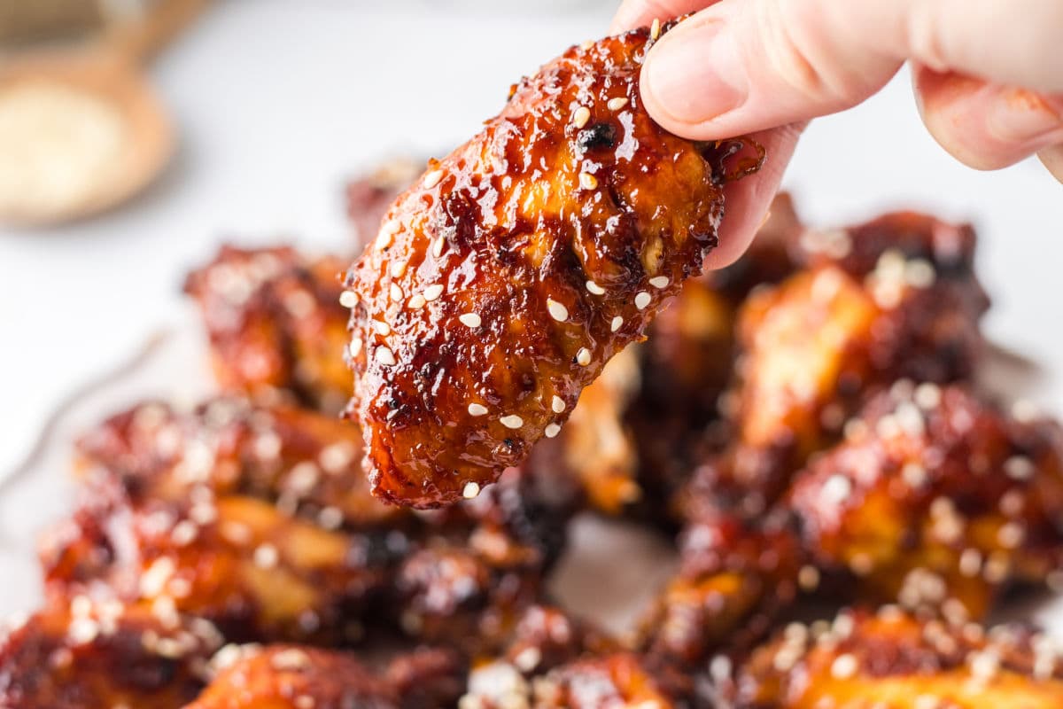 A plate of Instant Pot Sesame Ginger Wings.