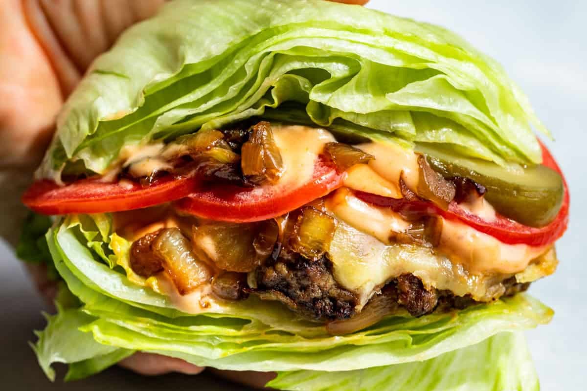 A plate of In and Out Burger Lettuce Wraps.