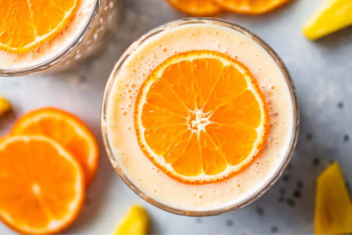 A glass of Pineapple Orange Smoothie.