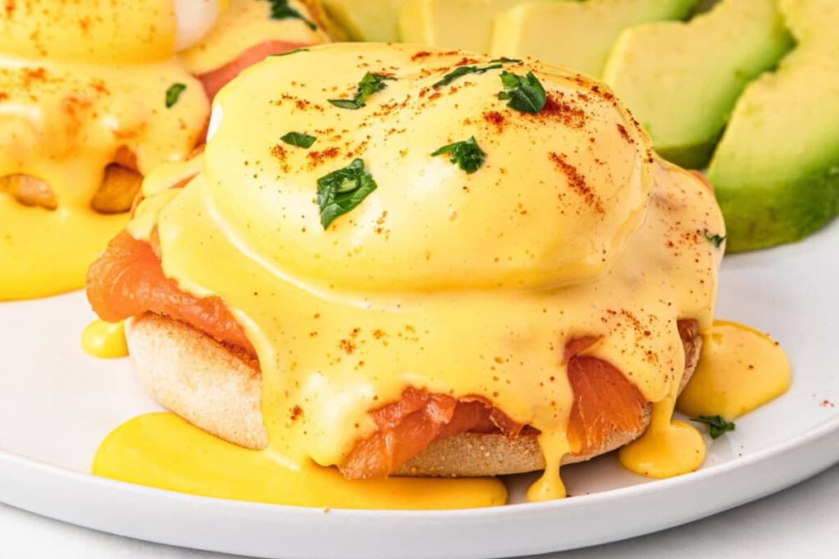 A plate of Smoked Salmon Eggs Benedict.