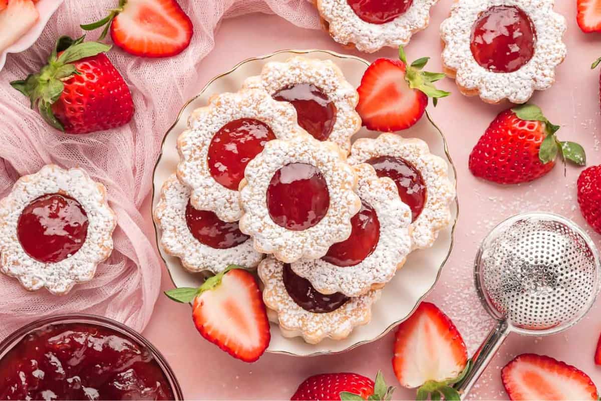 A plate of Strawberry Pie Crust Cookies.