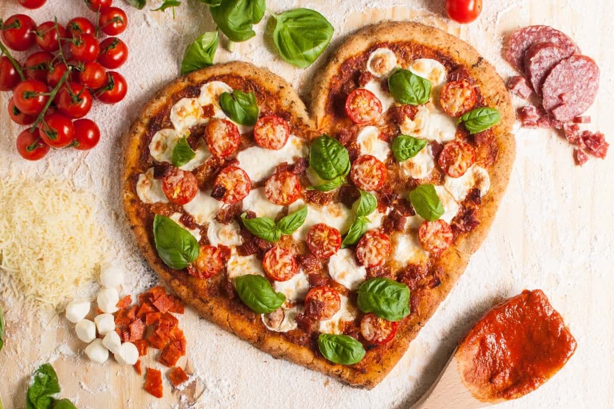 A plate of Heart Shaped Pizza.