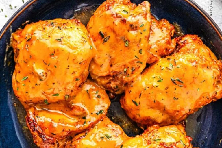 A plate of Air Fryer Maple Dijon Chicken Thighs.