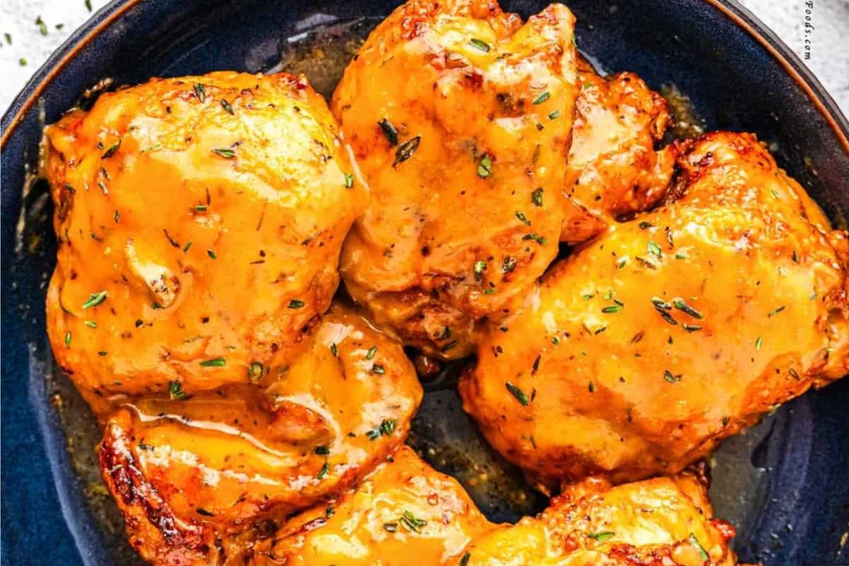 A plate of Air Fryer Maple Dijon Chicken Thighs.