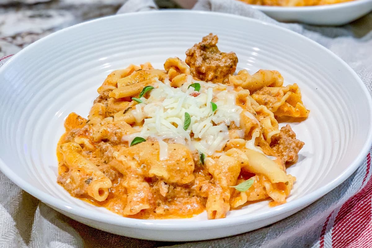 A dish of Instant Pot Lazy Lasagna.