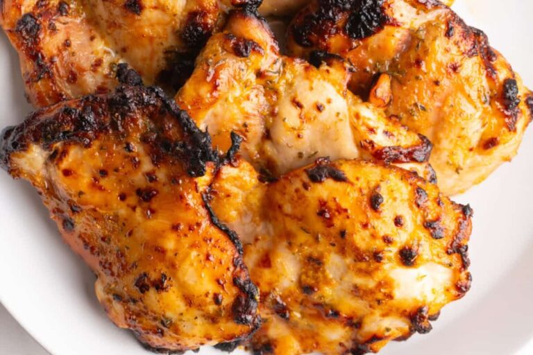 A plate of Air Fryer Honey Mustard Chicken Thighs.
