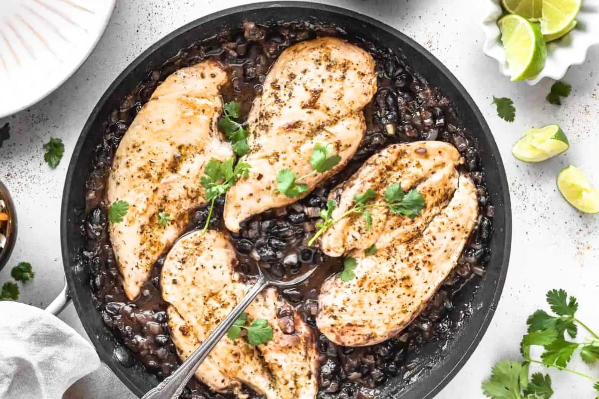 A dish of Southwest Chicken and Black Beans.