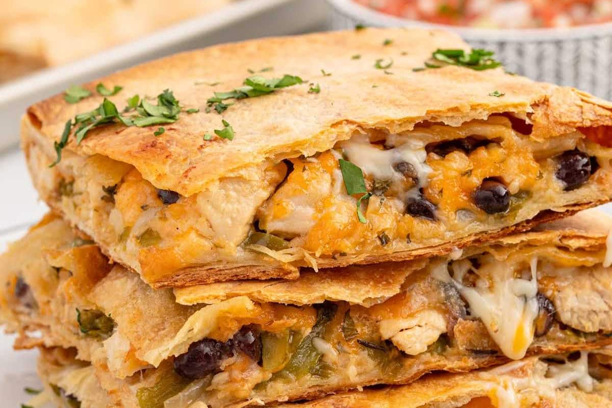 A plate of Sheet Pan Chicken Quesadillas.