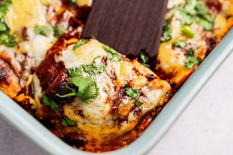 A dish of Easy Cheese Enchiladas Casserole.