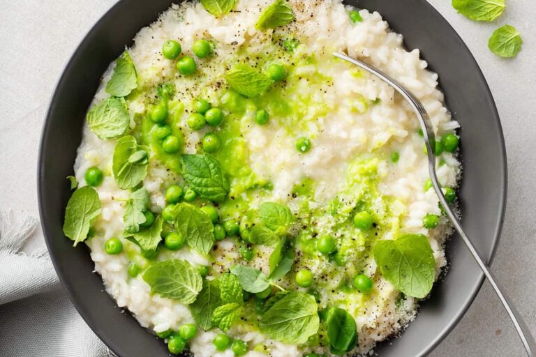A bowl of Sweet Pea Risotto.