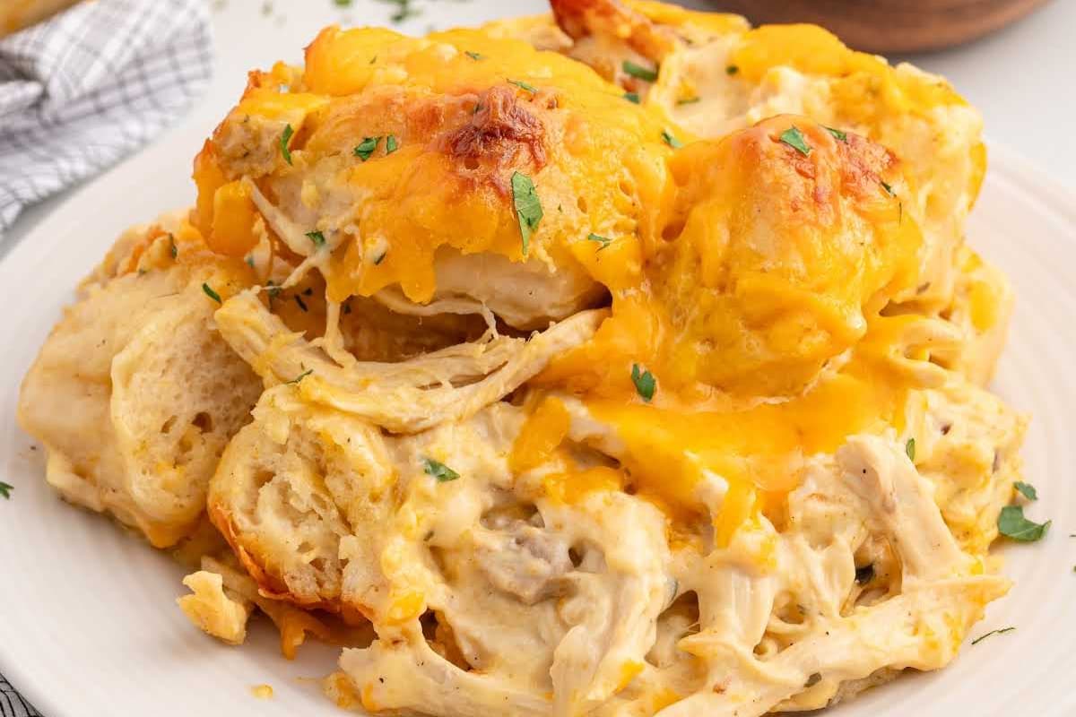 A plate of Chicken Bubble Biscuit Bake.