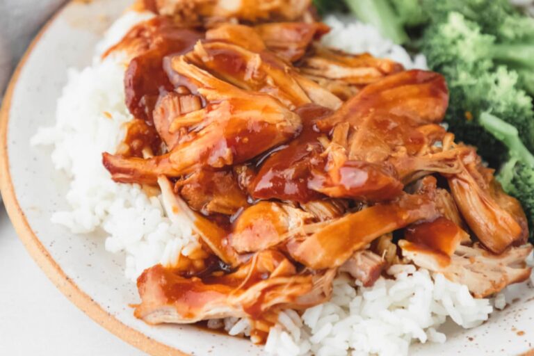 A plate of Instant Pot Honey Bourbon Chicken.