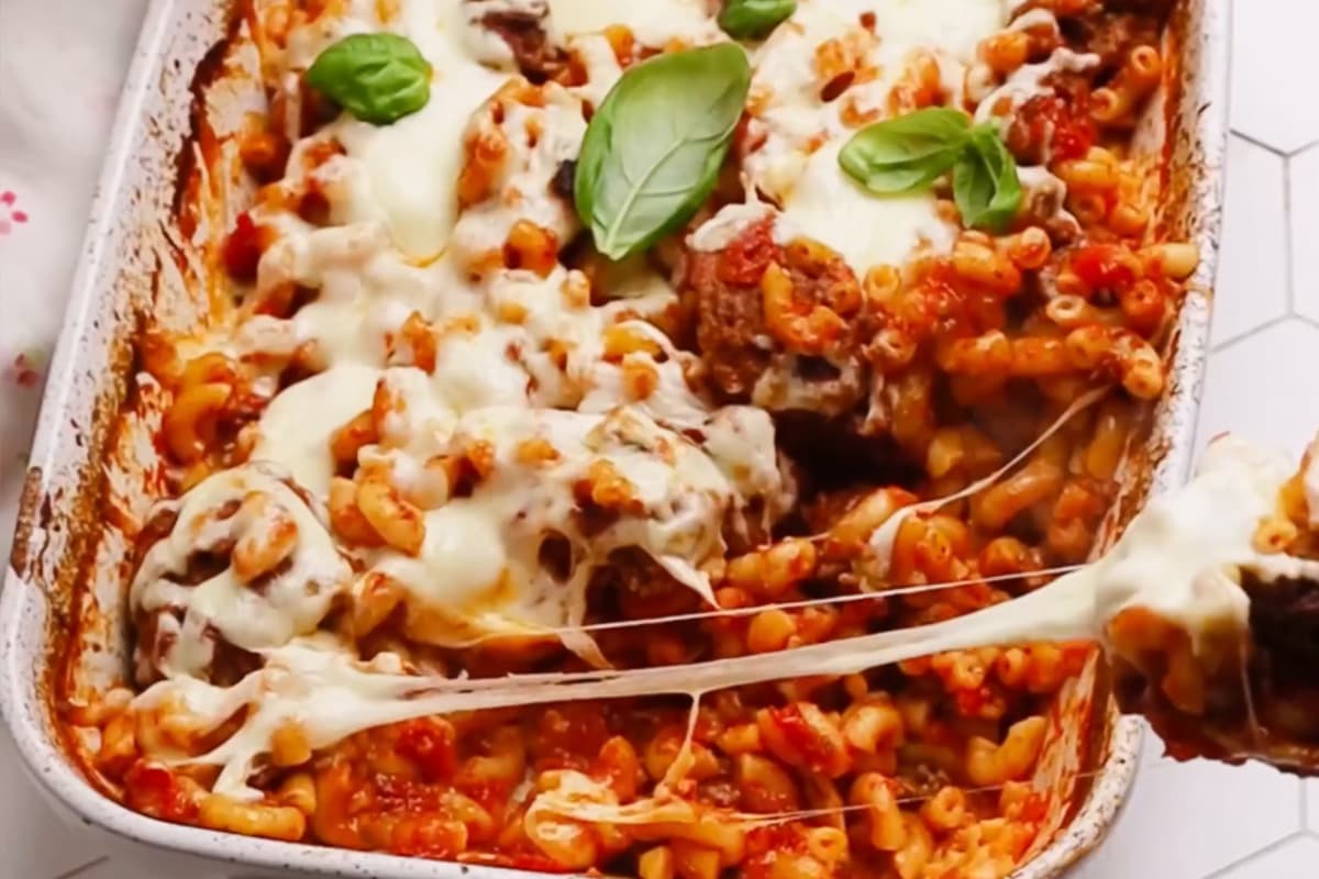 A dish of Hamburger Casserole.