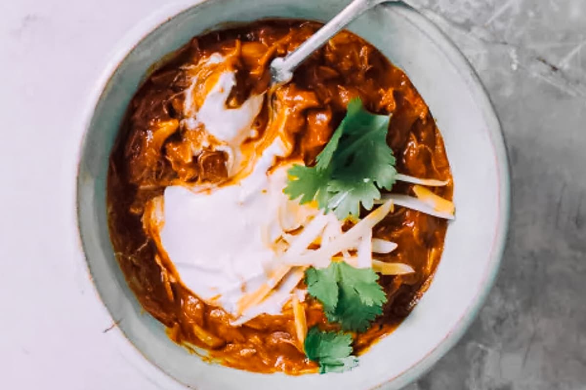 A bowl of Instant Pot Turkey Chili.