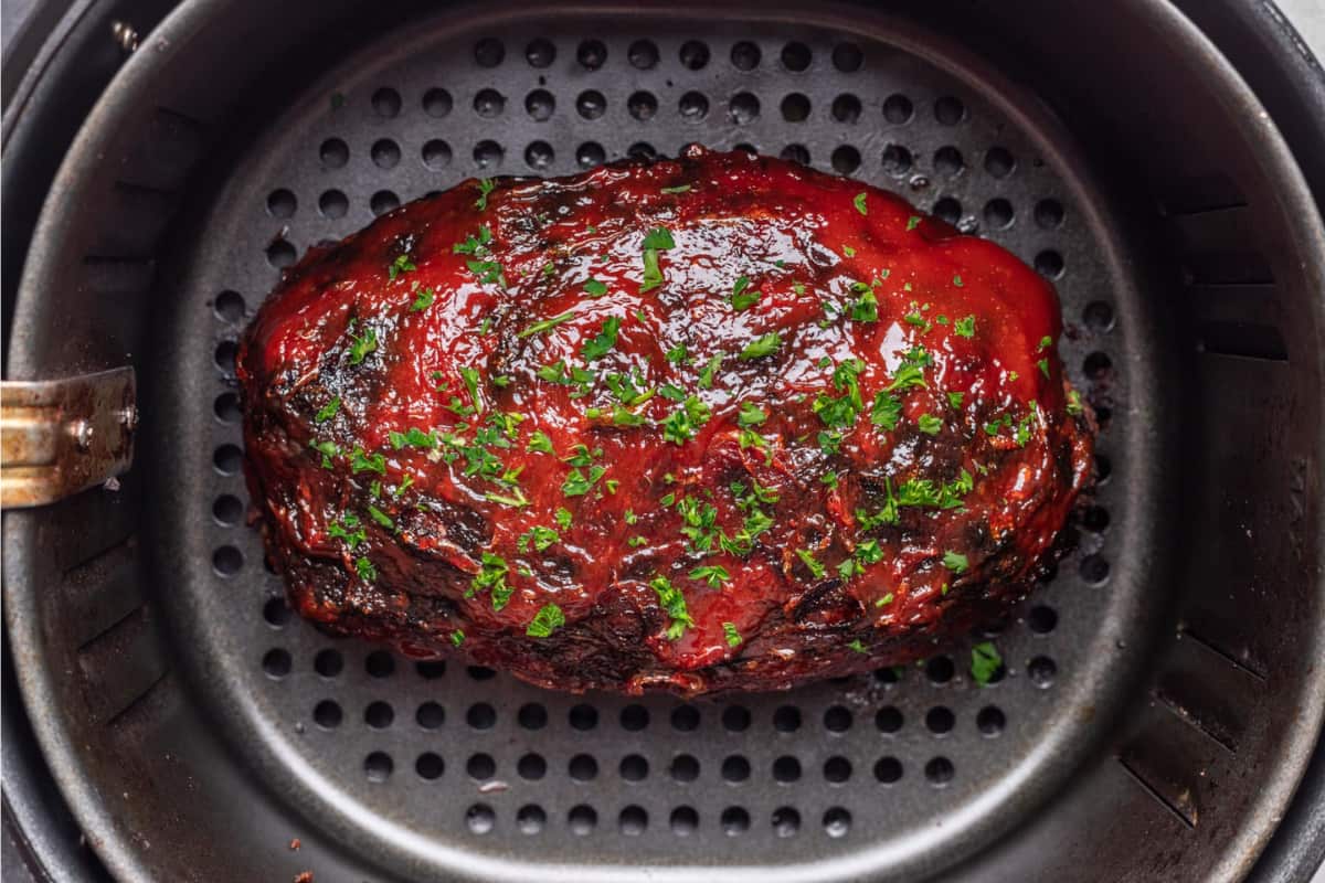 Overhead view of Air Fryer Meatloaf.
