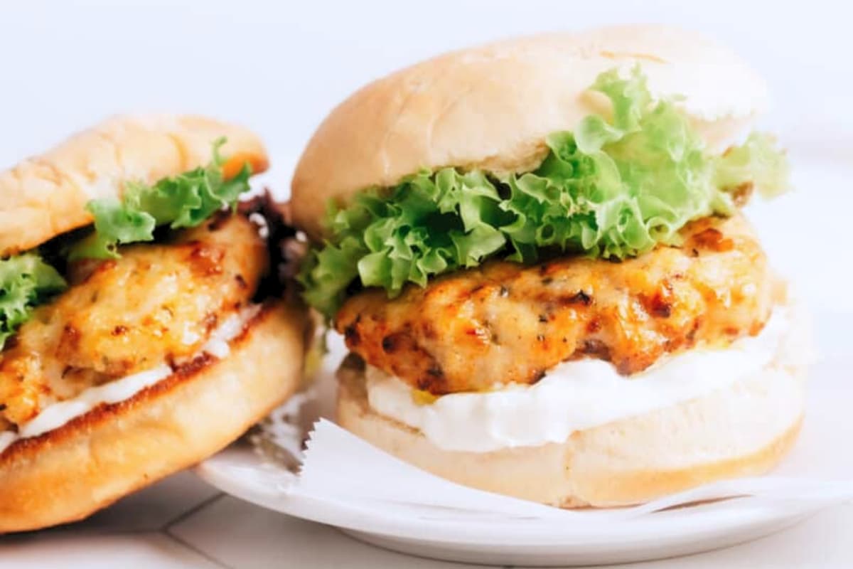 A plate of How to Cook Turkey Burgers in the Air Fryer.
