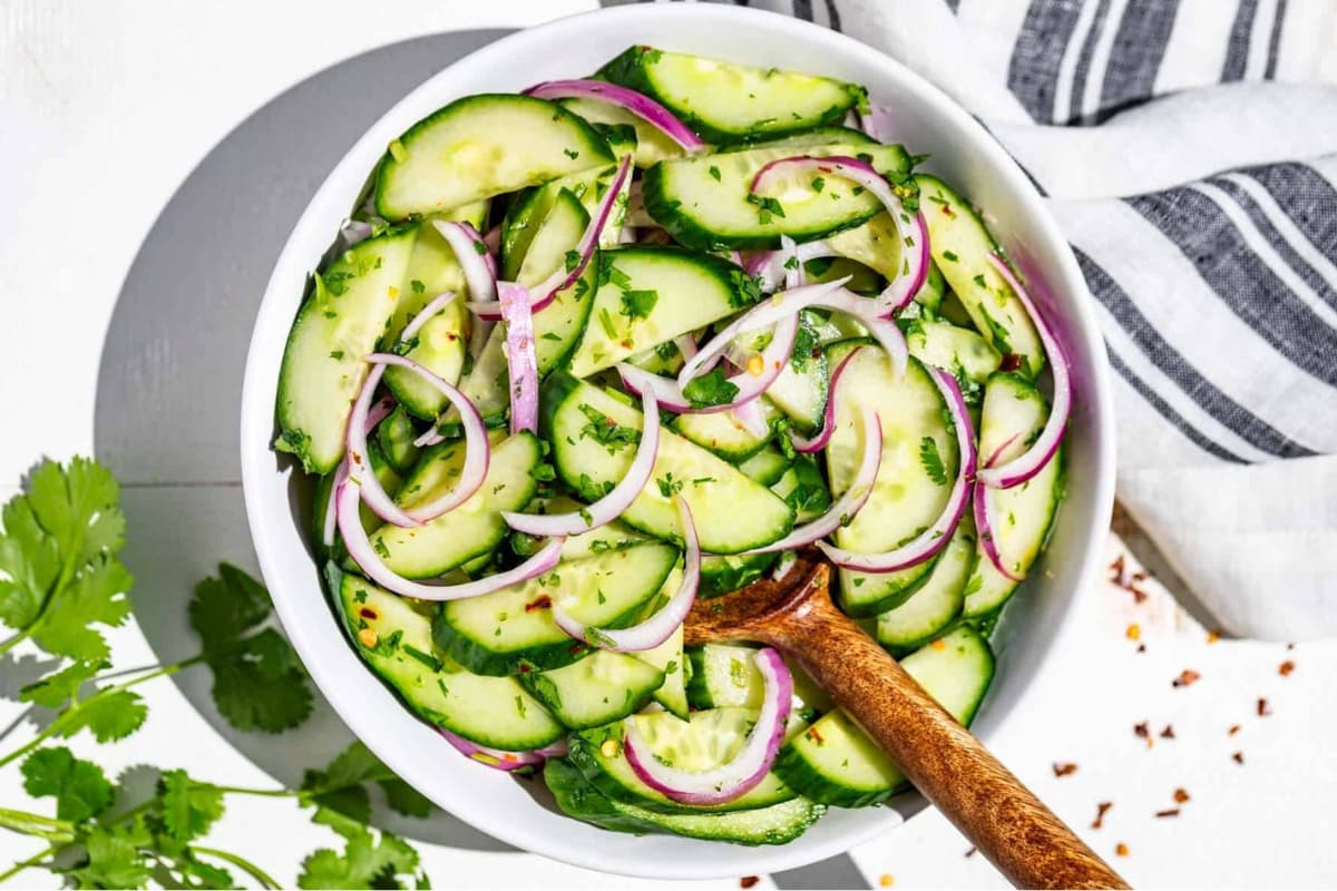 A bowl of Asian Cucumber Salad.
