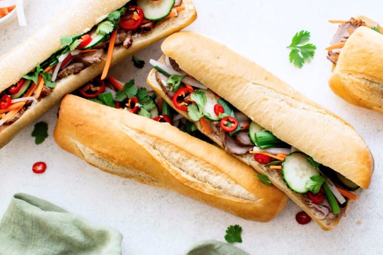 A plate of Banh Mi (Vietnamese Sandwich).