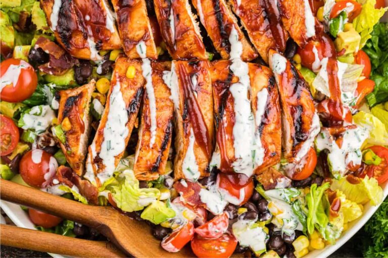 A dish of Barbecue Ranch Chicken Salad.