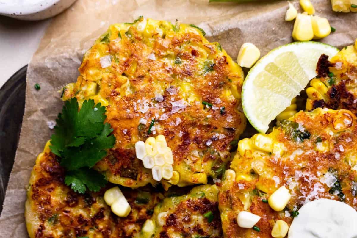 A plate of Cheesy Corn Fritters.