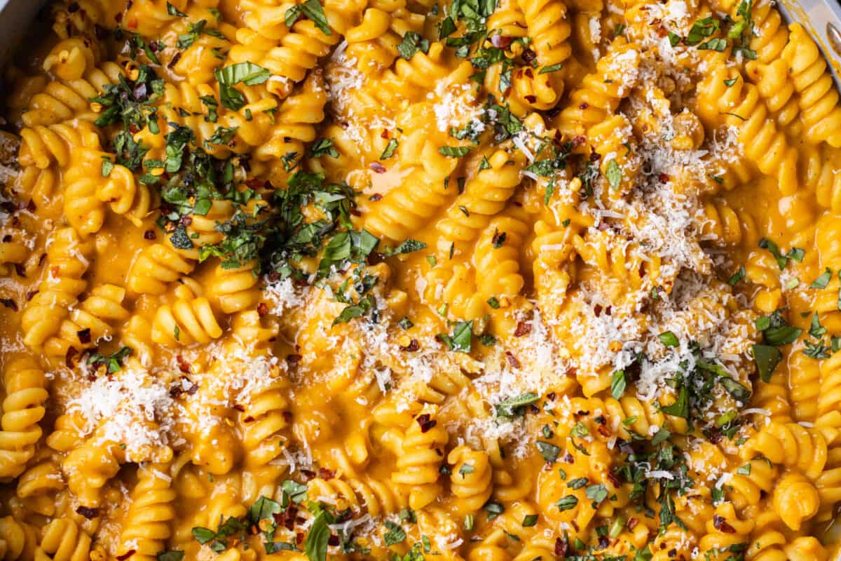 A dish of Sweet Potato Ricotta Pasta.