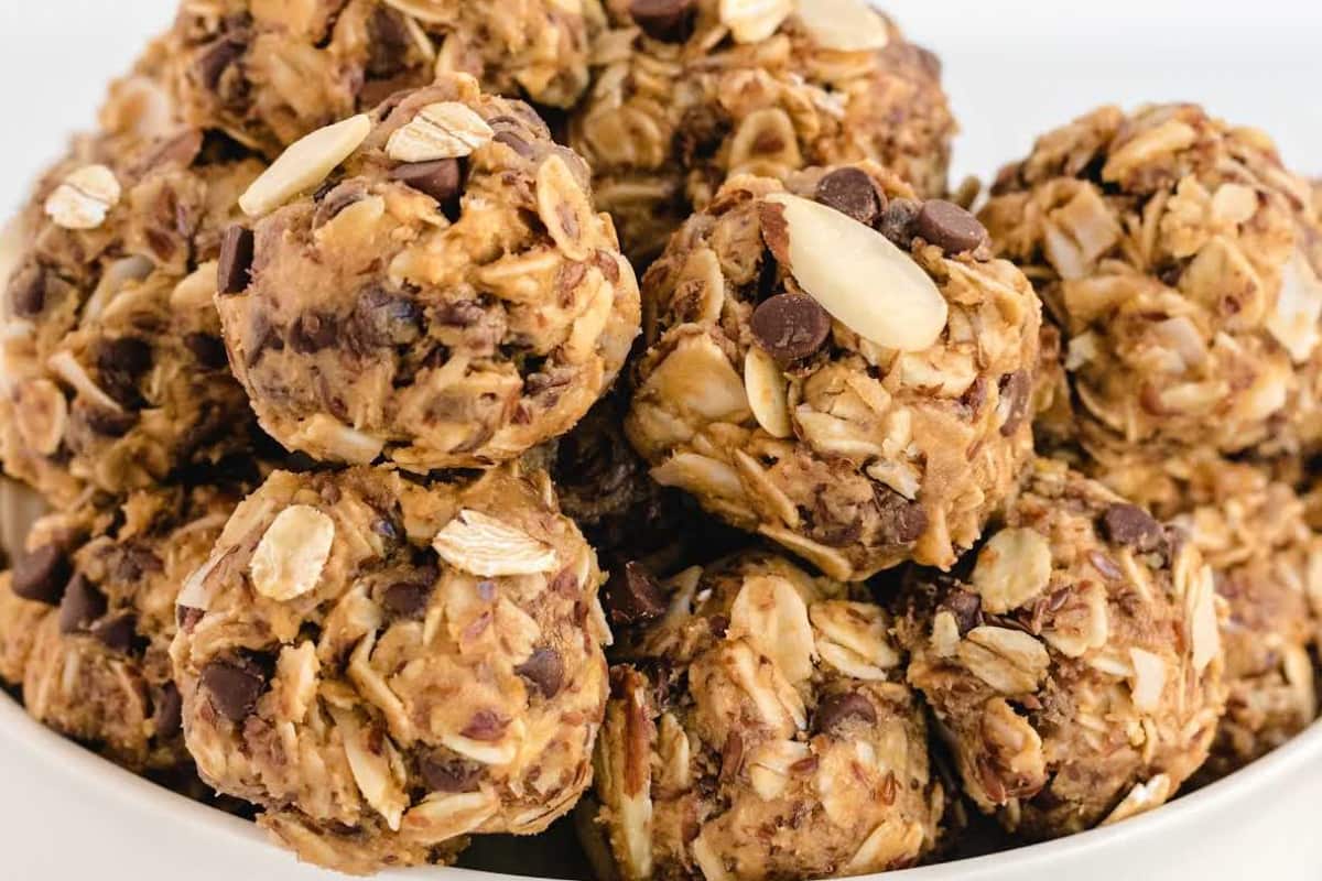 A bowl of Almond and Flax Energy Balls.