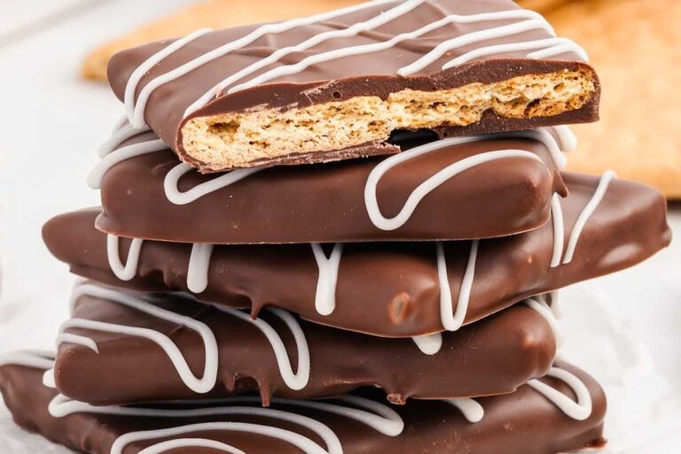 A plate of Chocolate Covered Graham Crackers.